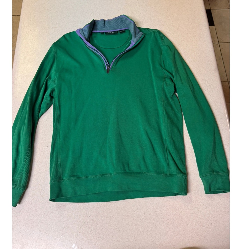 Bobby Jones Mens Green 1/4 Zip Pima Cotton Golf Pullover Sweater Medium